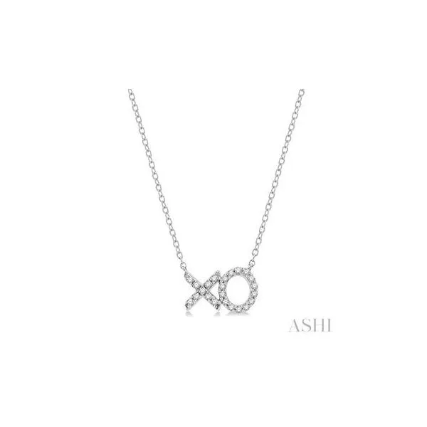 10kt White Gold 'XO' Hugs and Kisses Round Cut Diamond Petite Fashion Pendant .15tcw Steve Lennon & Co Jewelers  New Hartford, NY