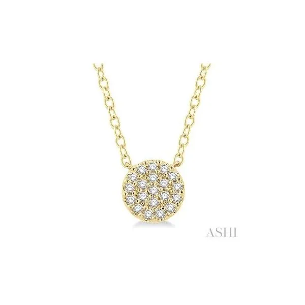 10kt Yellow Gold Disc Shape Round Cut Diamond Petite Fashion Pendant .12tcw Steve Lennon & Co Jewelers  New Hartford, NY