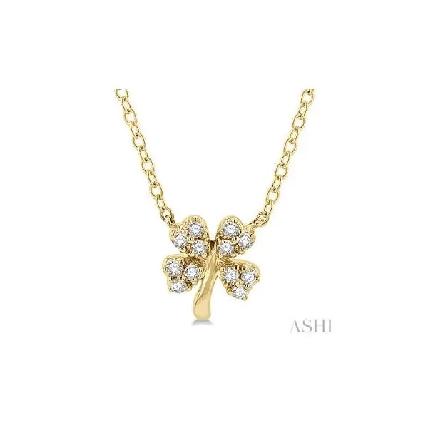 10kt Yellow Gold Four-Leaf Clover Round Cut Diamond Petite Fashion Pendant .10tcw Steve Lennon & Co Jewelers  New Hartford, NY