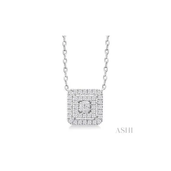 10kt White Gold Double Halo Square Shape Petite Round Cut Diamond Fashion Pendant .15tcw Steve Lennon & Co Jewelers  New Hartford, NY