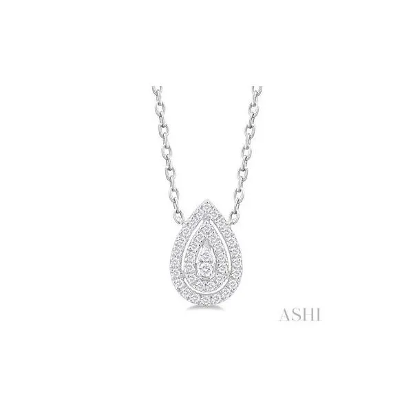 10kt White Gold Double Halo Pear Shape Petite Round Cut Diamond Fashion Pendant .15tcw Steve Lennon & Co Jewelers  New Hartford, NY