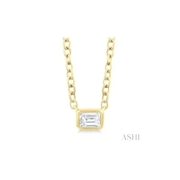 10kt Yellow Gold Petite East-West Bezel Set Emerald Cut Diamond Fashion Pendant .15wt Steve Lennon & Co Jewelers  New Hartford, NY