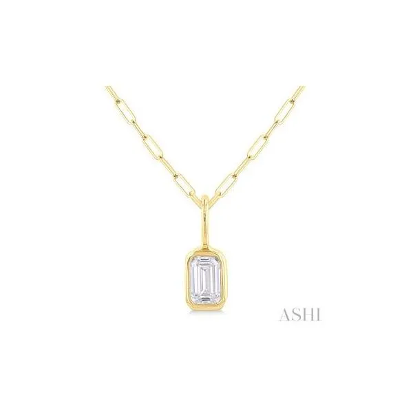 14Kt Yellow Gold Emerald Cut Bezel Set Diamond Fashion Pendant With Paper Clip Chain .20wt Steve Lennon & Co Jewelers  New Hartford, NY