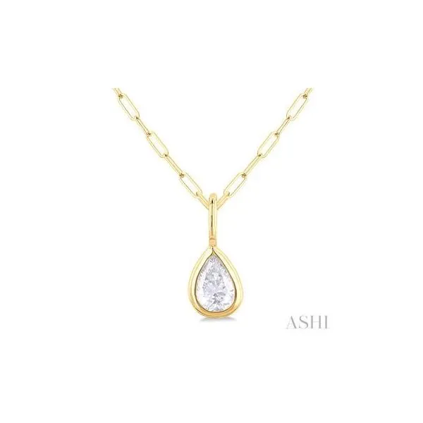 14Kt Yellow Gold Pear Cut Bezel Set Diamond Fashion Pendant With Paper Clip Chain .20wt Steve Lennon & Co Jewelers  New Hartford, NY