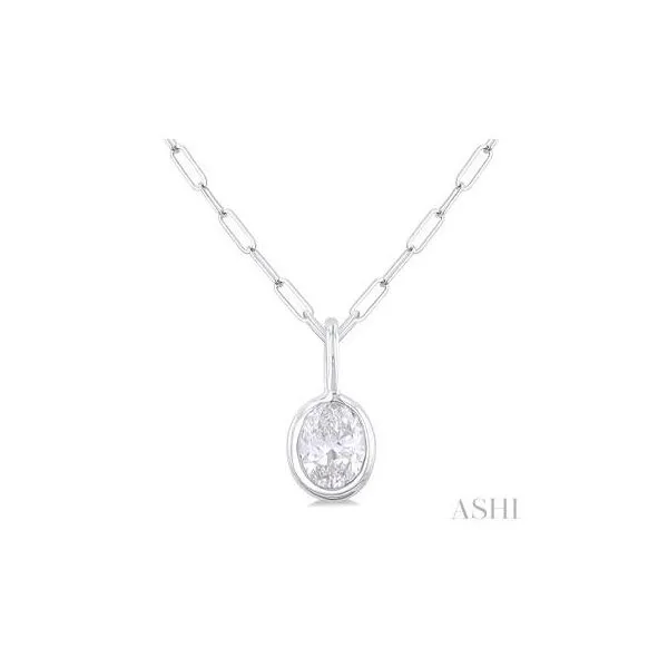 14Kt White Gold Oval Cut Bezel Set Diamond Fashion Pendant With Paper Clip Chain .20wt Steve Lennon & Co Jewelers  New Hartford, NY