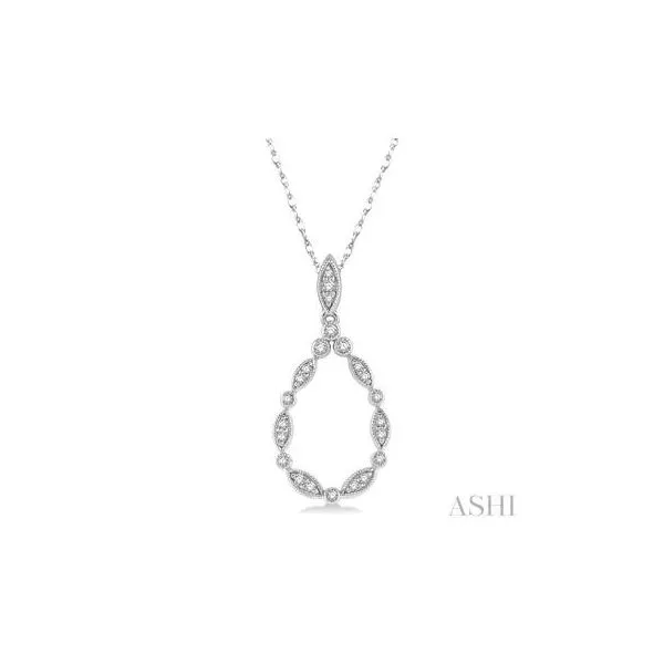 10kt White Gold Marquise Lattice Hollow Drop Round Cut Diamond Pendant .13tcw Steve Lennon & Co Jewelers  New Hartford, NY