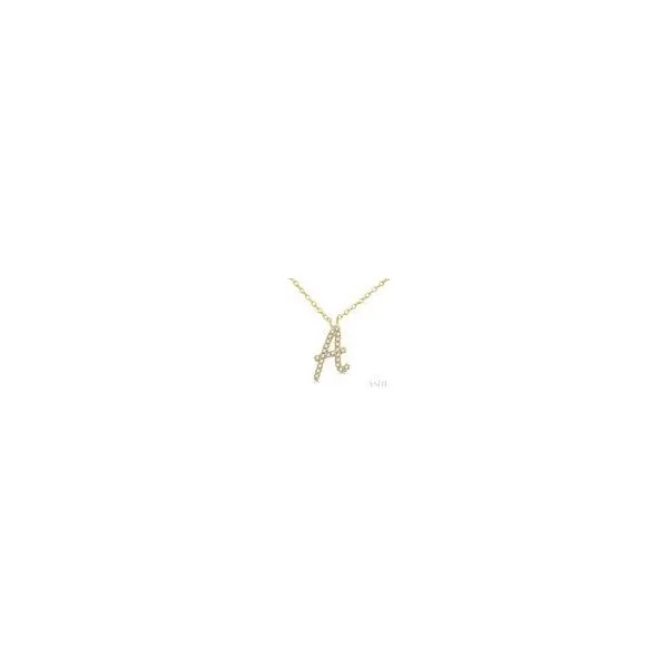10kt Yellow Gold Initial 'A' Calligraphy Round Cut Diamond Fashion Pendant With Chain 1/20 tcw Steve Lennon & Co Jewelers  New Hartford, NY