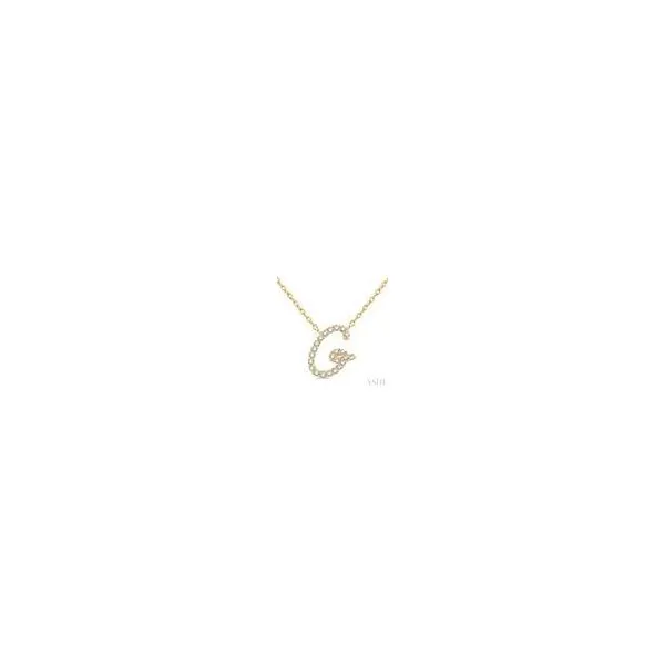 10kt Yellow Gold Initial 'G' Calligraphy Round Cut Diamond Fashion Pendant With Chain 1/10 tcw Steve Lennon & Co Jewelers  New Hartford, NY