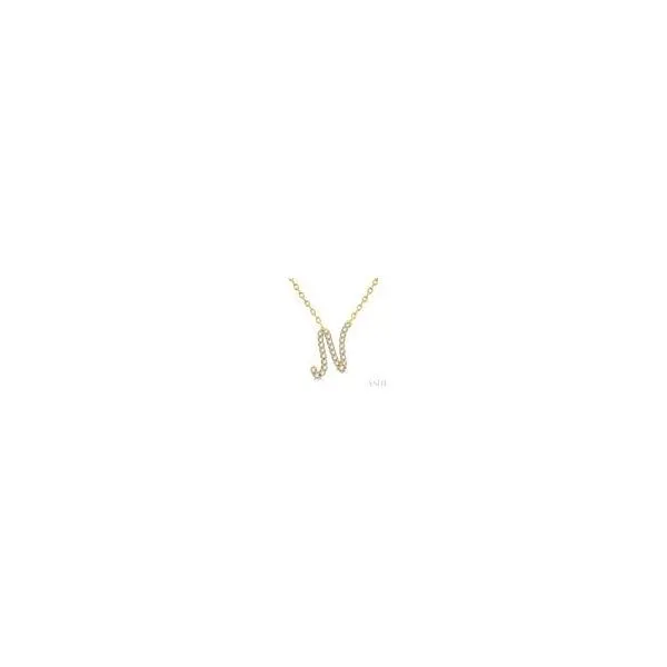 10kt Yellow Gold Initial 'N' Calligraphy Round Cut Diamond Fashion Pendant With Chain 1/10 tcw Steve Lennon & Co Jewelers  New Hartford, NY