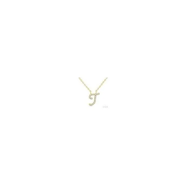 10kt Yellow Gold Initial 'T' Calligraphy Round Cut Diamond Fashion Pendant With Chain 1/20 tcw Steve Lennon & Co Jewelers  New Hartford, NY