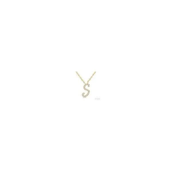 10kt Yellow Gold Initial 'S' Calligraphy Round Cut Diamond Fashion Pendant With Chain 1/20 tcw Steve Lennon & Co Jewelers  New Hartford, NY