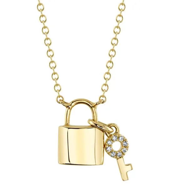Shy Creation 14Kt Yellow Gold Diamond Lock & Key Necklace .02tcw Steve Lennon & Co Jewelers  New Hartford, NY