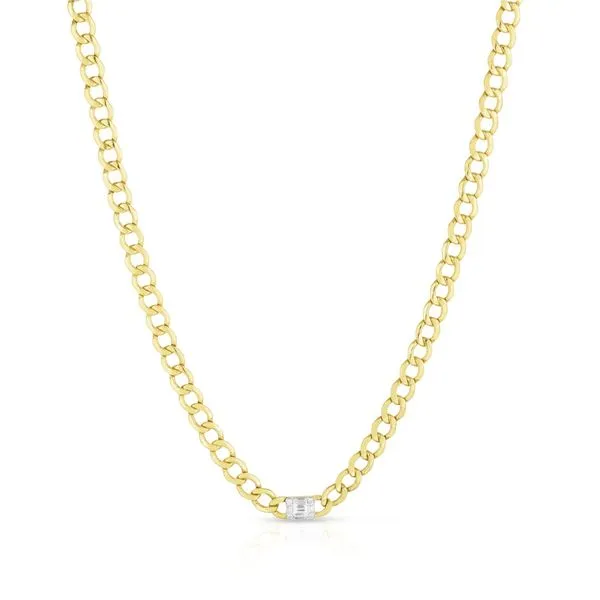 14K Yellow Gold & Diamond Petite Emerald Illusion Curb Chain Necklace 9 Stones .15ct Steve Lennon & Co Jewelers  New Hartford, NY