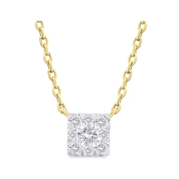 10K Yellow Gold Square Cluster Petite Pendant with 9 Round Stones .10tcw Steve Lennon & Co Jewelers  New Hartford, NY