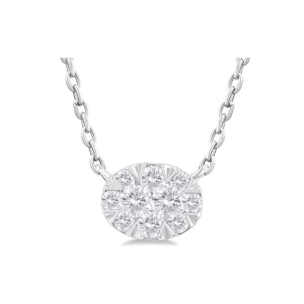 10K White Gold Petite Oval Cluster Pendant with 10 Round Stones .10tcw Steve Lennon & Co Jewelers  New Hartford, NY