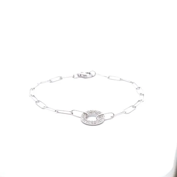 18KT WG Diamond Charm On A Paper Clip Bracelet Chain TCW .18 Steve Lennon & Co Jewelers  New Hartford, NY