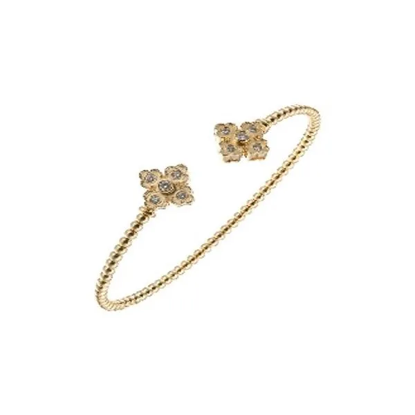 14K Yellow Gold Diamond Clover Flexible Bangle .25TCW Steve Lennon & Co Jewelers  New Hartford, NY