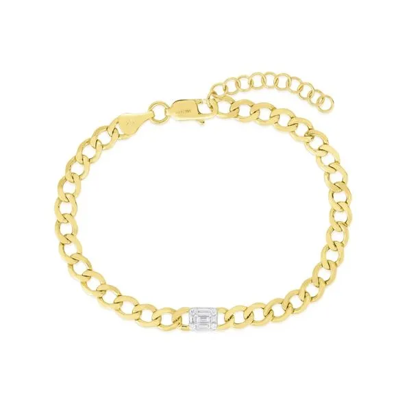 14K Yellow Gold & Diamond Petite Emerald Illusion Curb Chain Bracelet 9 Stones .15ct Steve Lennon & Co Jewelers  New Hartford, NY