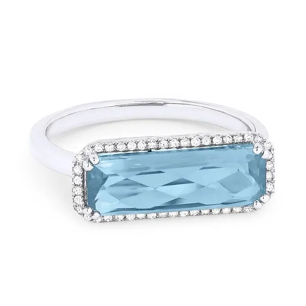 Madison L White 14 Karat Fashion Ring With Retangular Cushion Blue Topazs And 46=0.10Tw Round Diamonds Steve Lennon & Co Jewelers  New Hartford, NY