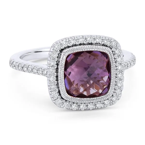 Madison L White 14 Karat Fashion Ring With Square Cushion Amethysts And 46=0.29Tw Round Diamonds Steve Lennon & Co Jewelers  New Hartford, NY