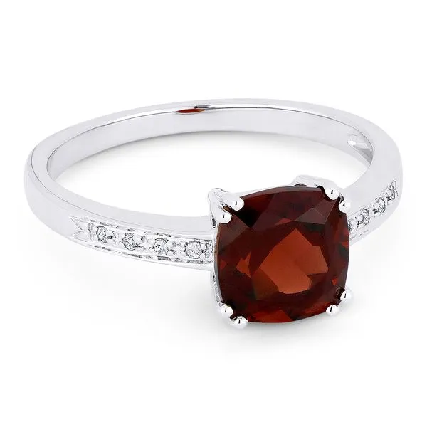 Madison L White 14 Karat Fashion Ring With Square Cushion Garnets And 8=0.03Tw Round Diamonds Steve Lennon & Co Jewelers  New Hartford, NY