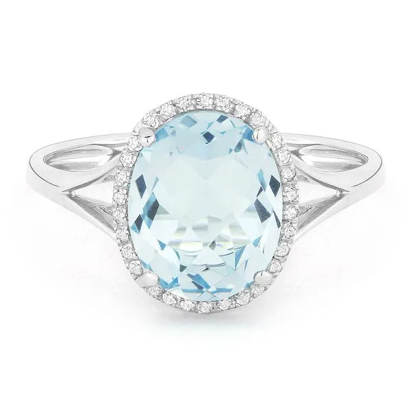 Madison L White 14 Karat Fashion Ring With Oval Blue Topazs And 30=0.10Tw Round Diamonds Steve Lennon & Co Jewelers  New Hartford, NY