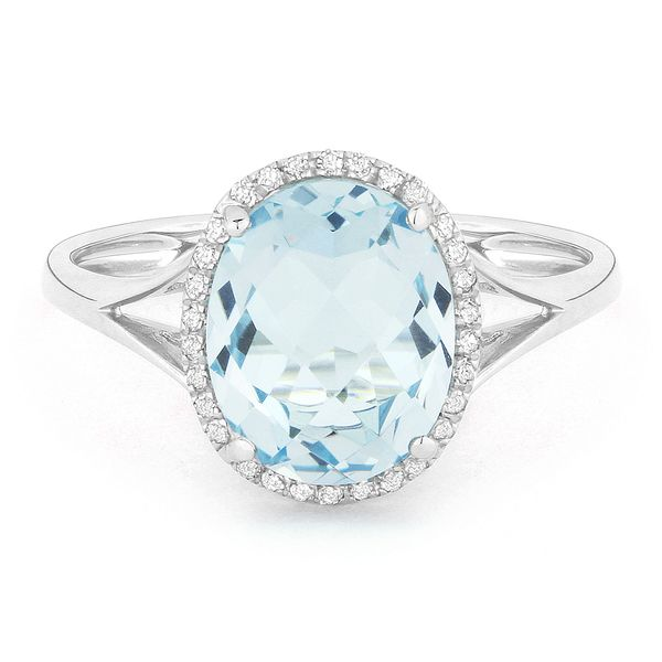 Madison L White 14 Karat Fashion Ring With Oval Blue Topazs And 30=0.10Tw Round Diamonds Steve Lennon & Co Jewelers  New Hartford, NY