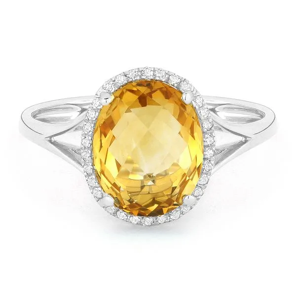 Madison L White 14 Karat Fashion Ring With Oval Citrines And 30=0.10Tw Round Diamonds Steve Lennon & Co Jewelers  New Hartford, NY