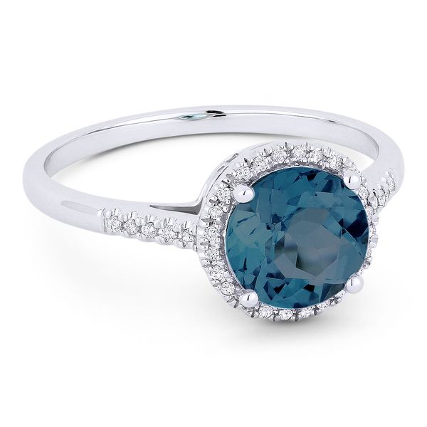 Madison L White 14 Karat Fashion Ring With Round Blue Topazs And 34=0.07Tw Round Diamonds Steve Lennon & Co Jewelers  New Hartford, NY