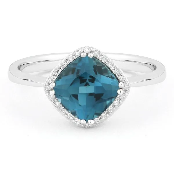 Madison L White 14 Karat Fashion Ring With Square Cushion Blue Topazs And 24=0.07Tw Round Diamonds Steve Lennon & Co Jewelers  New Hartford, NY