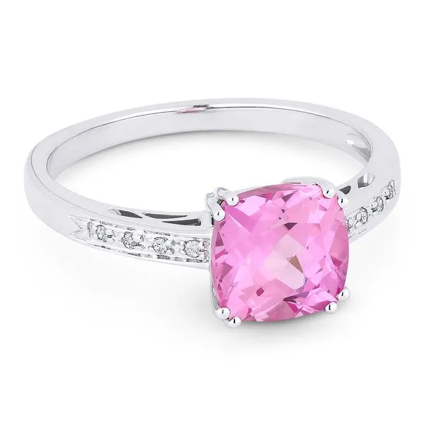 Madison L White 14 Karat Fashion Ring With Square Cushion Created Sapphires And 8=0.03Tw Round Diamonds Steve Lennon & Co Jewelers  New Hartford, NY