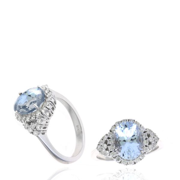 Diamond and Oval Aqua Ring Steve Lennon & Co Jewelers  New Hartford, NY