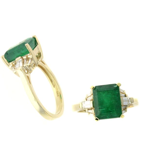 14KY Diamond baguette & Emerald Ring Steve Lennon & Co Jewelers  New Hartford, NY