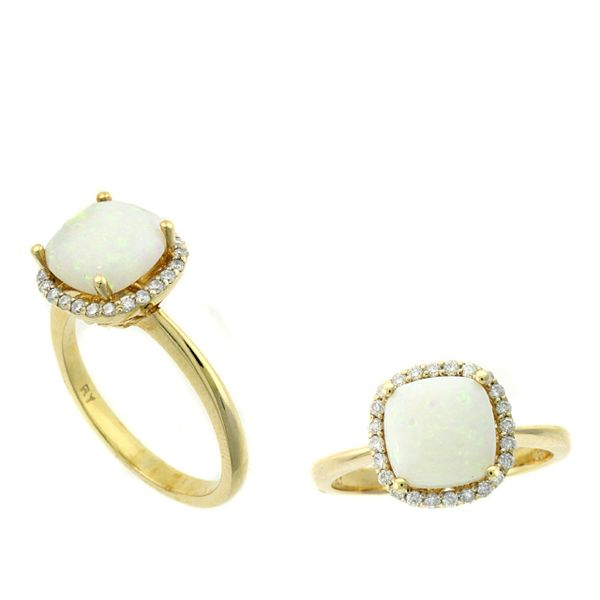 14KY Diamond and Cushion Opal Ring Steve Lennon & Co Jewelers  New Hartford, NY
