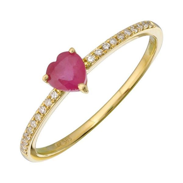 14K Yellow Gold Petite Ruby Heart Pave Ring Steve Lennon & Co Jewelers  New Hartford, NY