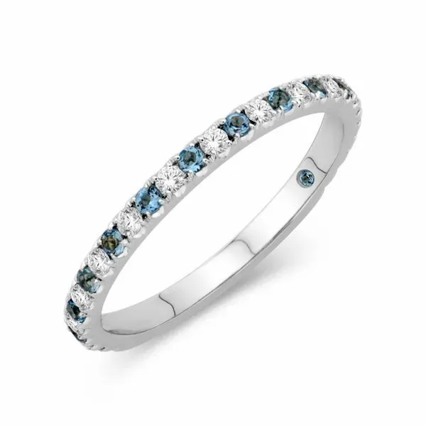 14KT WG Shared Prong Alternating Band with 12 Diamonds .15TCW 11 Aquamarine .14TCW Steve Lennon & Co Jewelers  New Hartford, NY