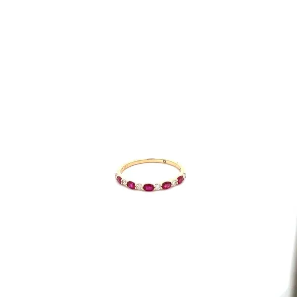 18KT Yellow Gold Alternating Diamond & Ruby Ring w/6 Round Diamonds & 5 Oval Rubys .16TCW Steve Lennon & Co Jewelers  New Hartford, NY