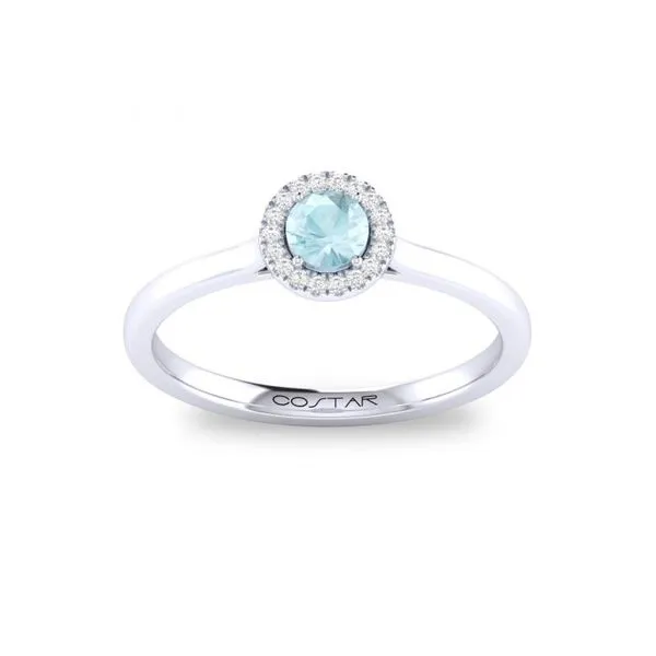 10K White Gold Round .22ct Aquamarine Ring with a Diamond Halo .05ct Steve Lennon & Co Jewelers  New Hartford, NY