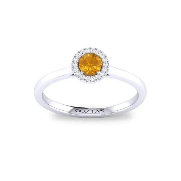 10K White Gold Round .20ct Citrine Ring with a Diamond Halo .05ct Steve Lennon & Co Jewelers  New Hartford, NY