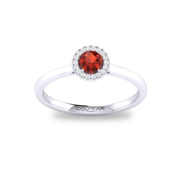 10K White Gold Round .30ct Garnet Ring with a Diamond Halo .05ct Steve Lennon & Co Jewelers  New Hartford, NY