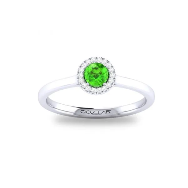 10K White Gold Round .27ct Peridot Ring with a Diamond Halo .05ct Steve Lennon & Co Jewelers  New Hartford, NY
