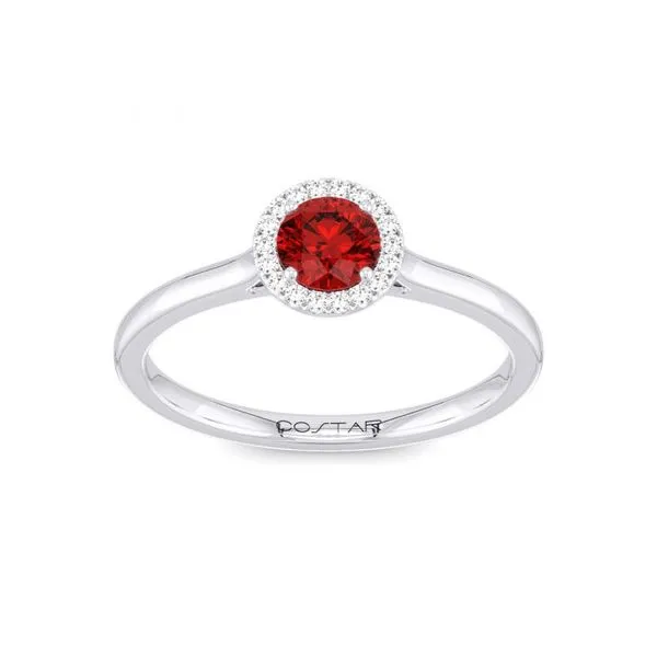 10K White Gold Round .30ct Ruby Ring with a Diamond Halo .05ct Steve Lennon & Co Jewelers  New Hartford, NY
