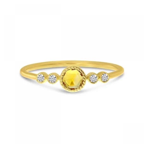 14K Yellow Gold Round Citrine & 4 Round Diamond  Stackable Semi Precious Ring .06tcw Steve Lennon & Co Jewelers  New Hartford, NY