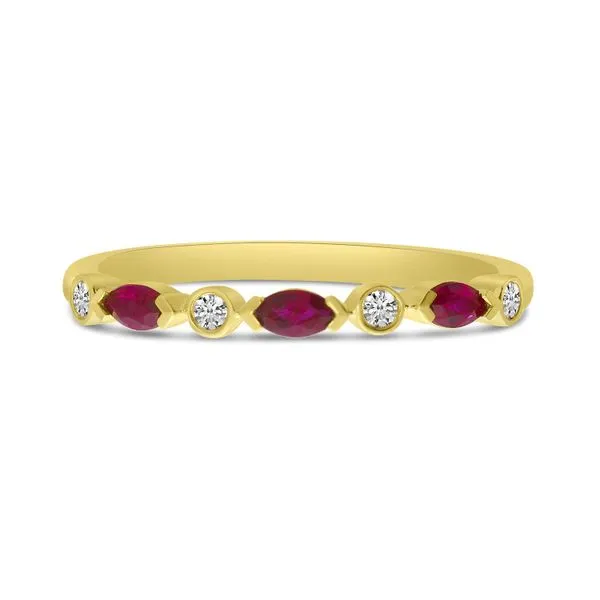 14K Yellow Gold Marquise Ruby and Diamond Band Steve Lennon & Co Jewelers  New Hartford, NY