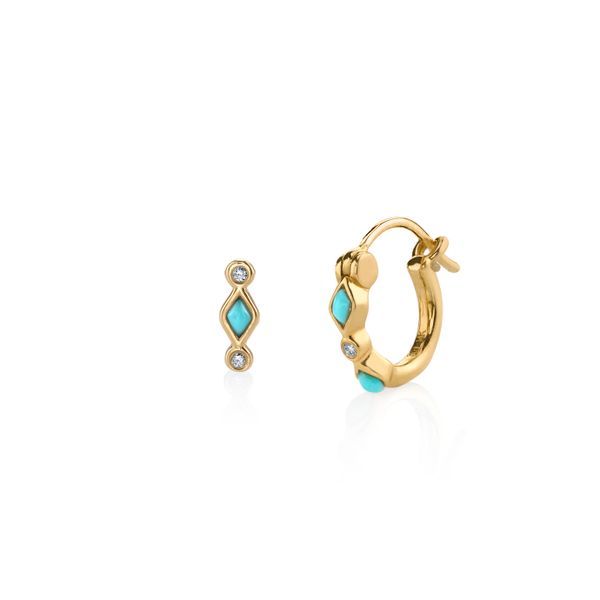 Sydney Evan 14KYellow-Gold Turquoise & Diamond Bezel Huggie Hoops S. Lennon & Co Jewelers New Hartford, NY