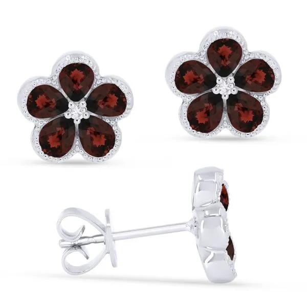 Madison L White 14 Karat Stud Earrings With Pear Garnets And 2=0.03Tw Round Diamonds Steve Lennon & Co Jewelers  New Hartford, NY