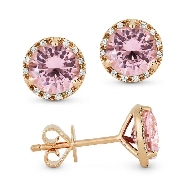 Madison L Rosé 14 Karat Stud Earrings With Round Morganites And 24=0.07Tw Round Diamonds Steve Lennon & Co Jewelers  New Hartford, NY