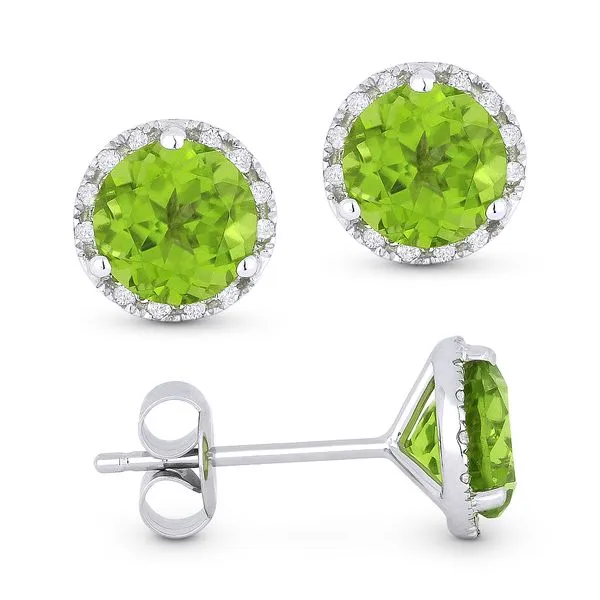 Madison L White 14 Karat Stud Earrings With Round Peridots And 24=0.07Tw Round Diamonds Steve Lennon & Co Jewelers  New Hartford, NY