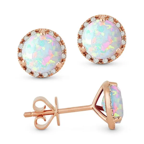 Madison L Rosé 14 Karat Stud Earrings With Round Opals And 24=0.07Tw Round Diamonds Steve Lennon & Co Jewelers  New Hartford, NY