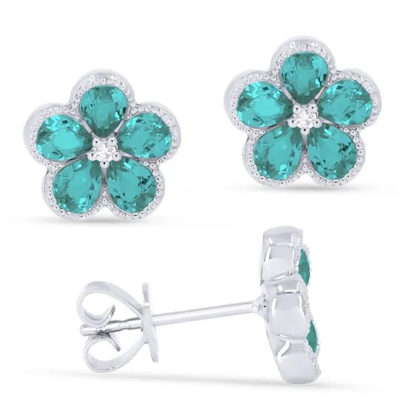 Madison L White 14 Karat Stud Earrings With Pear Paraiba Tourmalines And 2=0.03Tw Round Diamonds Steve Lennon & Co Jewelers  New Hartford, NY